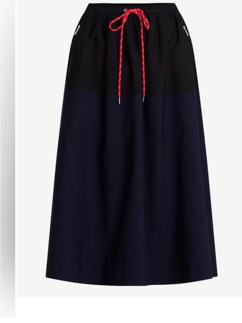 Colorblock Maxi Skirt in Navy and Black with Red Drawstring
